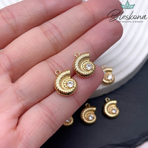 14*10,5 мм Цвет золото, Подвеска ракушка улитка циркон 