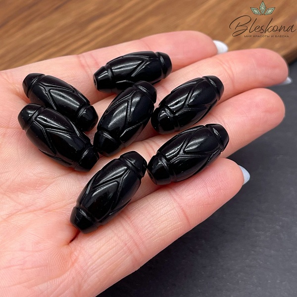 Резная Бусина Дзи Черепаха Черный Обсидиан  21*10 мм