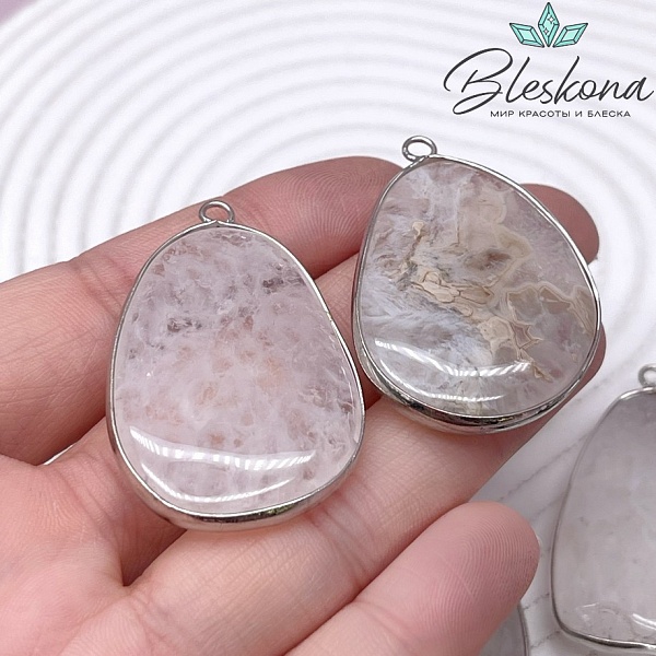 (30-45)*(25-32) мм Цвет серебро, Подвеска фриформ Горный хрусталь