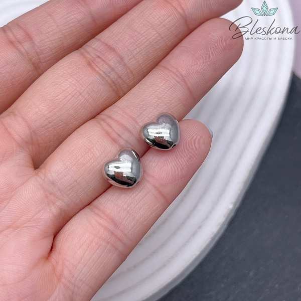 9*10 мм Цвет серебро, Бусина сердце гладкое