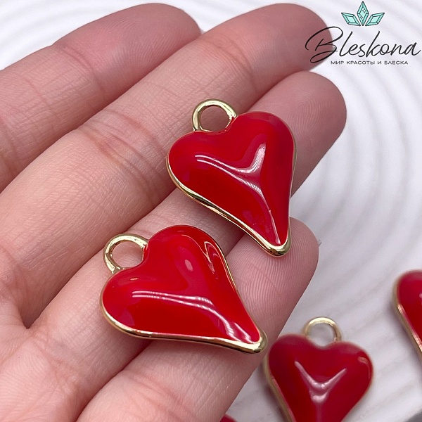 27,7*20 мм Цвет золото, Подвеска Сердце красная эмаль