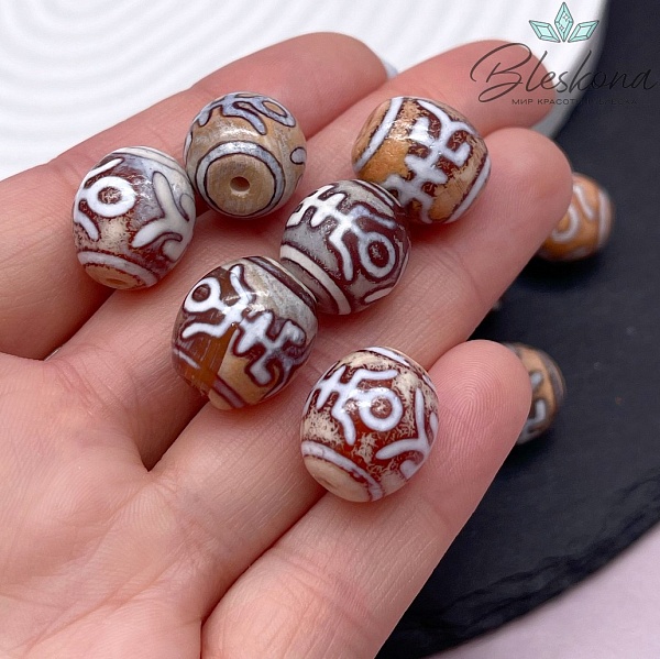 Бусина Дзи Большой человек (Аристократ) серо-коричневый бочонок 14*14 мм