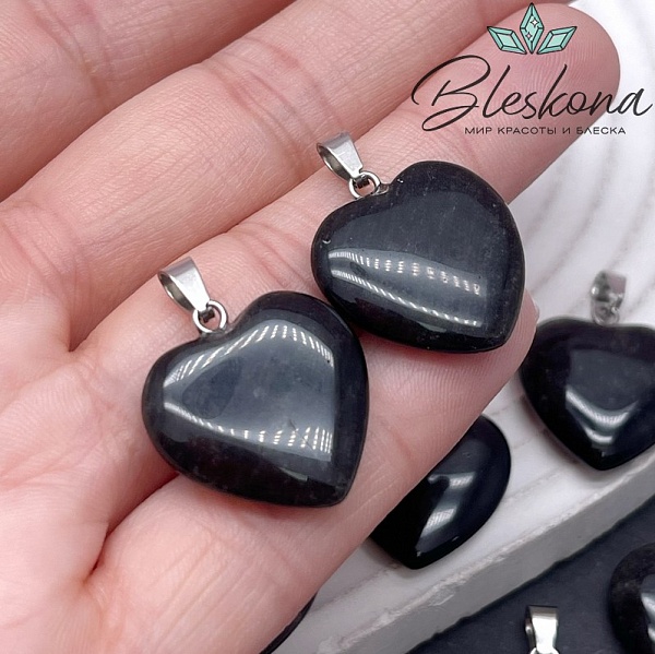 21*20 мм Цвет серебро, Подвеска Сердце Обсидиан 