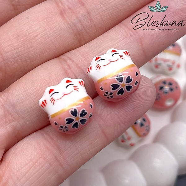 13,5*13 мм Керамика бусина Котик розовый