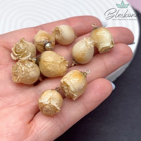 15-19 мм, Цвет золото, Подвеска роза в эпоксидной смоле №5