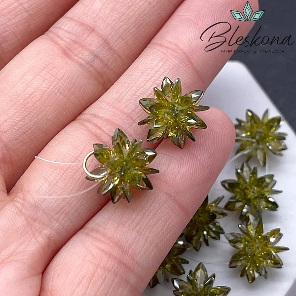 10*13 мм, Подвеска Циркон зеленый ежик (кубический цирконий, фианит) 