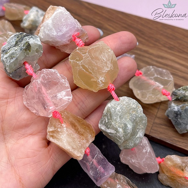 Микс куски р.кварц, аметист, цитрин, пренит (25-32)*(20-28) мм