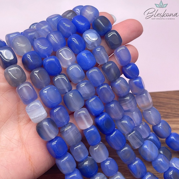 Агат синий №1 (тонированный)  прямоугольник фриформ 11*10 мм 