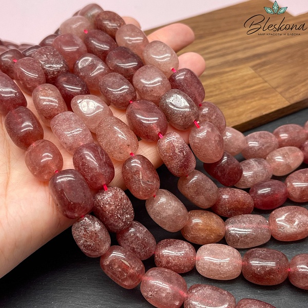 Кварц клубничный прямоугольник фриформ (15-19)*(11-13) мм