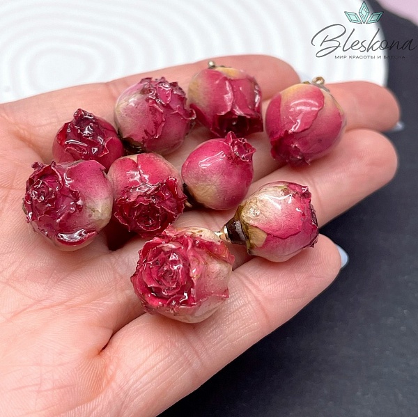 15-22 мм, Цвет золото, Подвеска роза в эпоксидной смоле №14