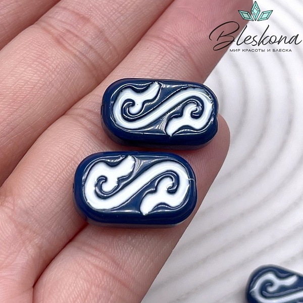 20*11,5 мм Бусина Этно округленный прямоугольник сине-белый