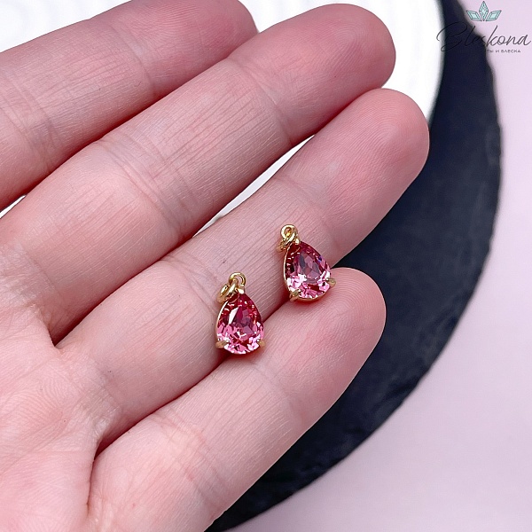 11*7 мм, Цвет золото, Подвеска капля малиновый циркон