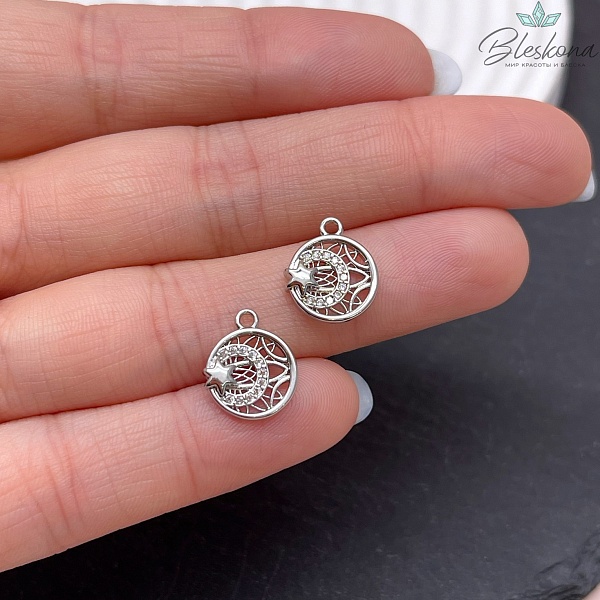 11*12,8 мм Цвет серебро, Подвеска звезда в круге цирконы 