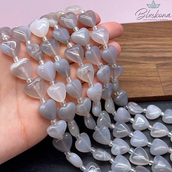 Сердца Агат серый 14*14*6,5 мм