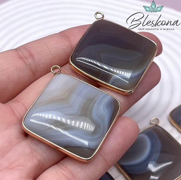 43*39 мм Цвет золото, Подвеска ромб Агат серый