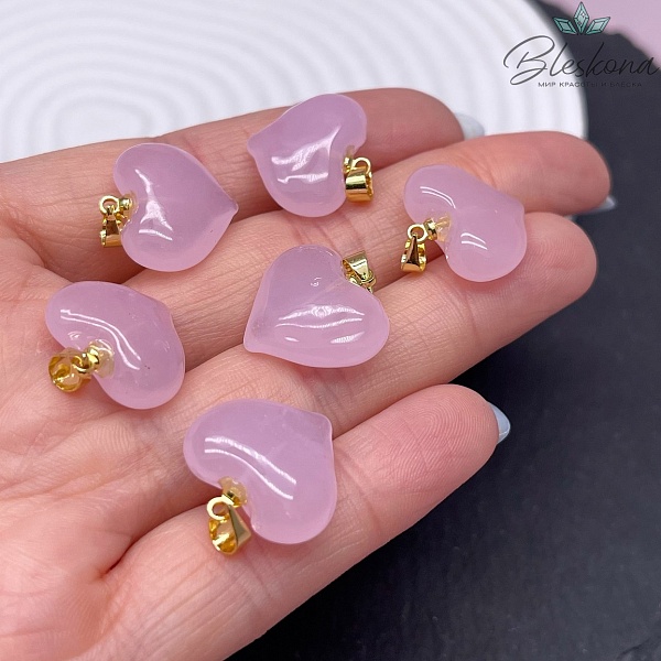 17 мм, Цвет золото, Подвеска сердце стекло розовое