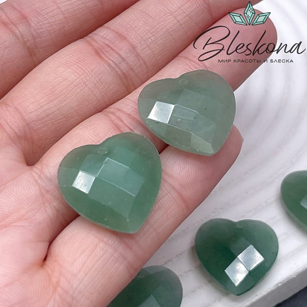 20 мм,Подвеска Сердце Зеленый Авантюрин алмазная огранка