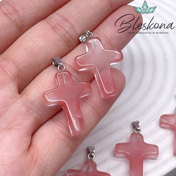 Подвеска крест Кварц вишневый, цвет серебро 22*14 мм