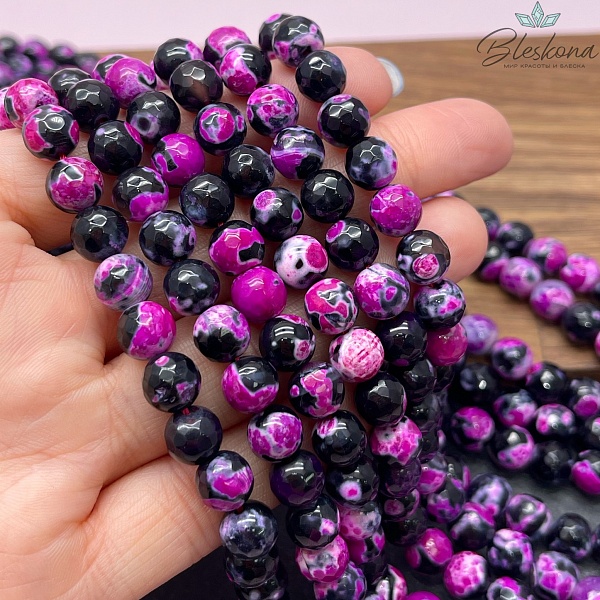 Агат черный фуксия разводы огранка 8 мм