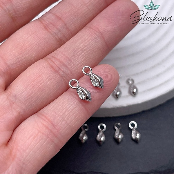 11*4,5 мм Цвет серебро, Подвеска ракушка цирконы 