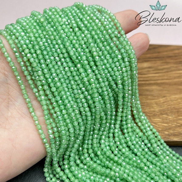 Циркон Glow зеленый огранка 3 мм (кубический цирконий, фианит) 