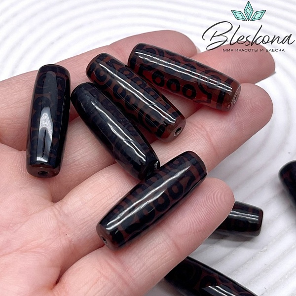 Бусина Дзи 21 глаз черно-коричневый бочонок 30*11 мм