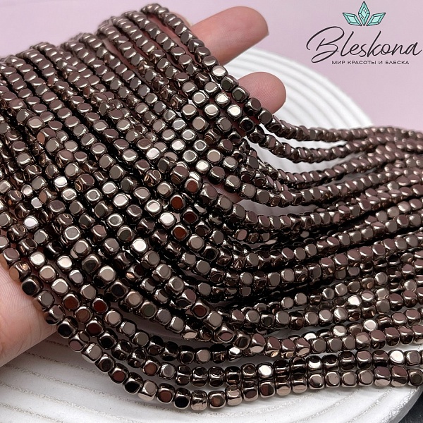 4 мм Гематин, куб округленные стороны, коричневый №1 (шоколадный) имитация 