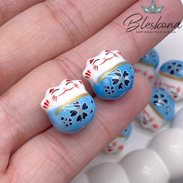 13,5*13 мм Керамика бусина Котик голубой