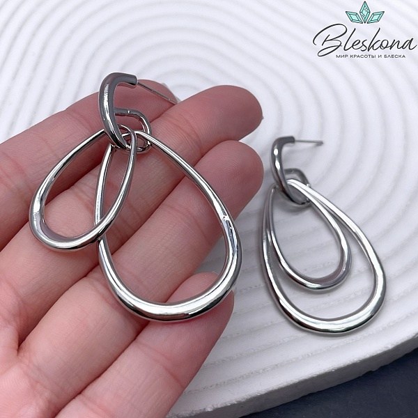 55*27,5 мм Цвет серебро, Пусеты капля контур