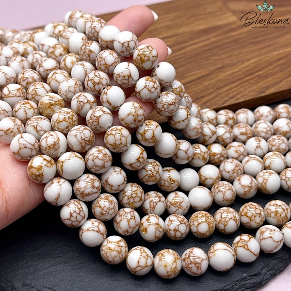 Варисцит белый с коричневым узором 10,5 мм (имитация)