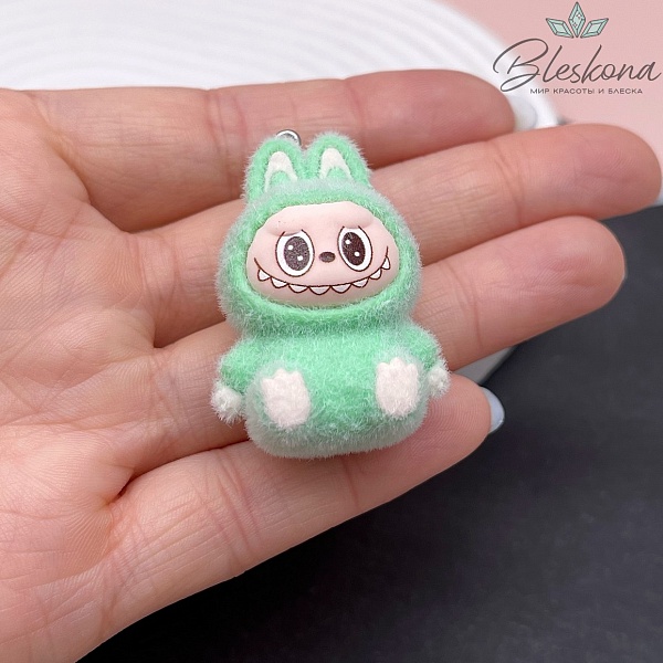 30*40 мм Цвет серебро, Подвеска игрушка-монстрик Лабубу зеленый 