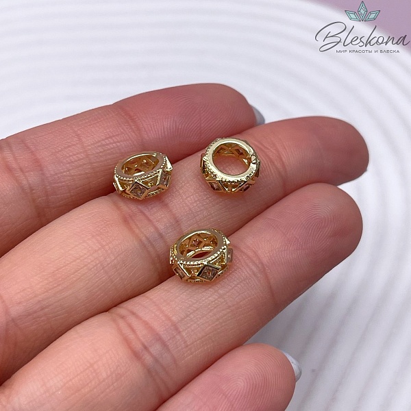 9,5*4 мм Цвет золото, Бусина - Разделитель цирконы