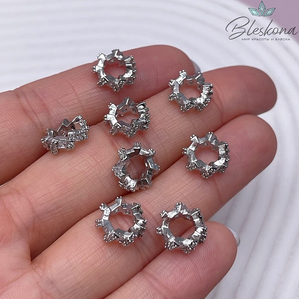 10*4 мм Цвет серебро, Бусина-разделитель зигзаг цирконы 