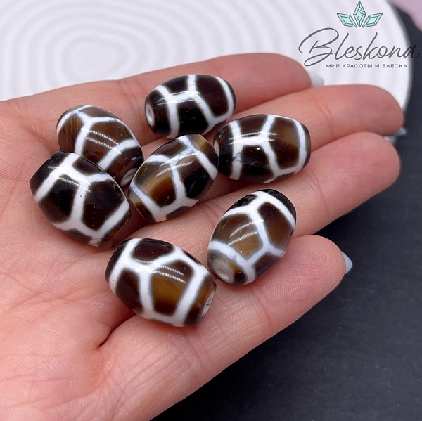 Бусина Дзи Черепаха черно-белый бочонок  18*13 мм