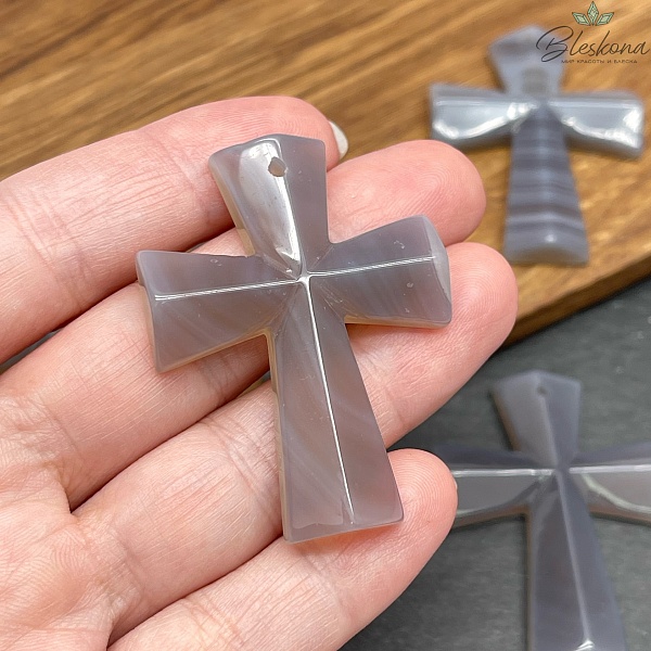 Подвеска крест Серый агат 46,5*35 мм