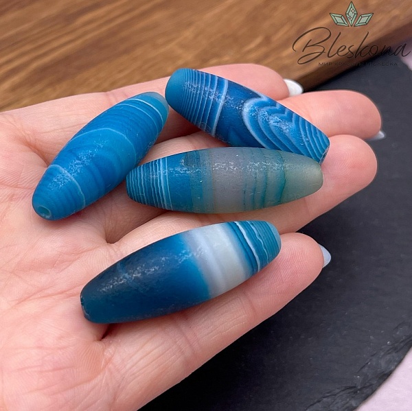 Дзи природные синие из агата 40*12 мм