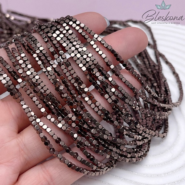 2 мм Гематин имитация, цвет коричневый (шоколадный) куб огранка