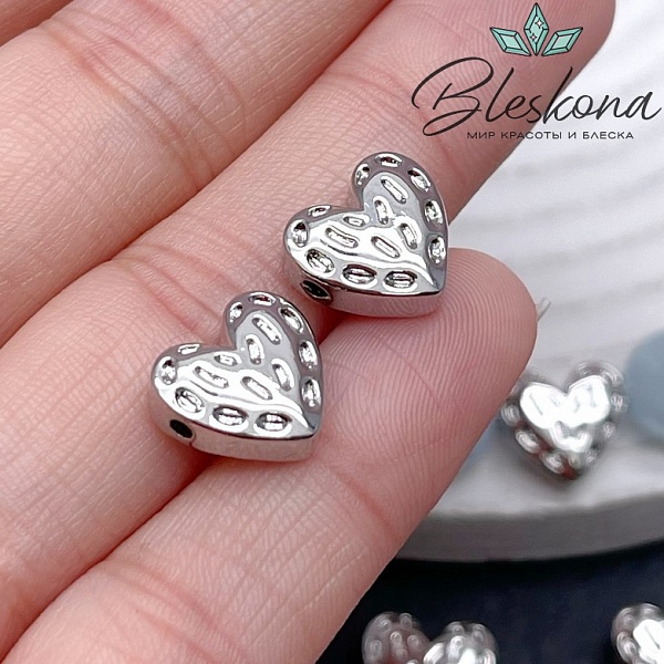 12*11 мм Цвет серебро, Бусина сердце точки