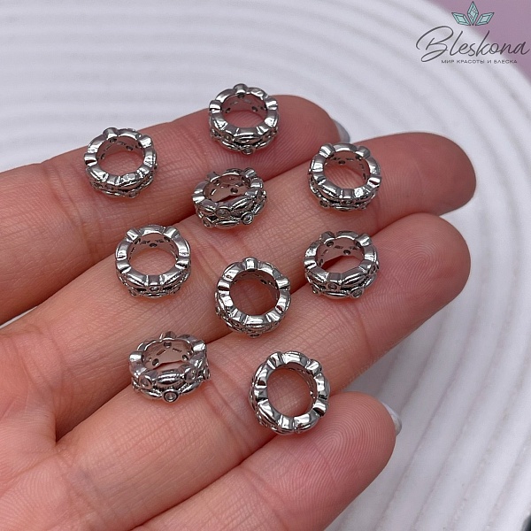 9*3 мм Цвет серебро, Бусина - разделитель  с цирконами 