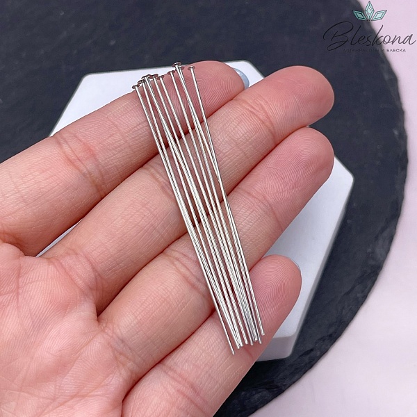 6 см*0,7 мм Цвет серебро, Пины шляпка жесткие уп. 10 шт. 