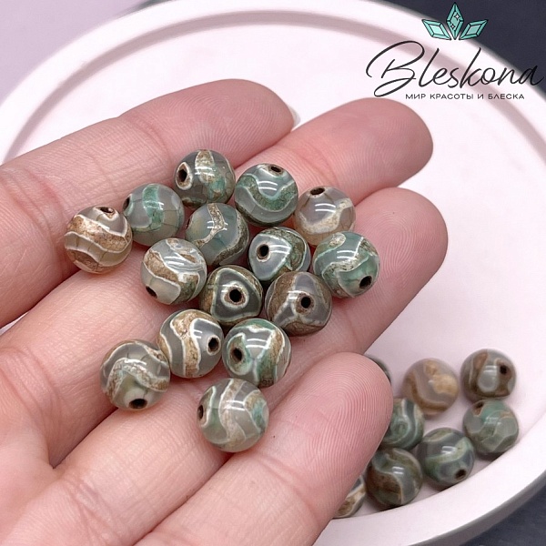 Бусина Дзи Волна серо-зеленый шар №1 8 мм уп.15 шт.