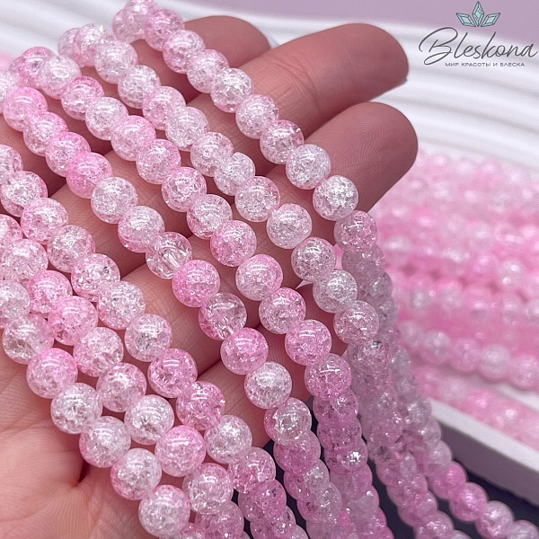 Кварц снежный  бело- розовый (имитация) 6 мм