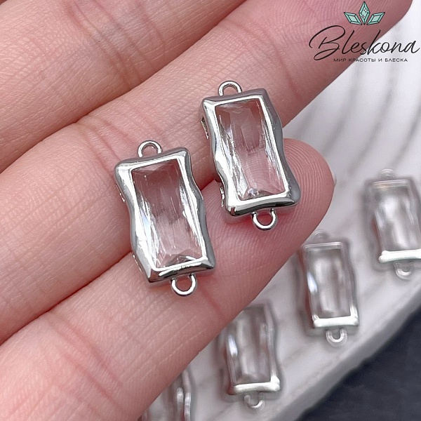 17,5*8,5 мм Цвет серебро, Коннектор прямоугольник белый циркон