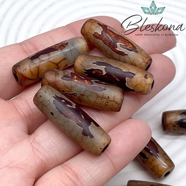 Бусина Дзи Конь Тассо (Лошадь) серо-коричневый бочонок 30*11 мм