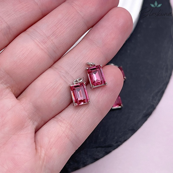 8*5 мм, Цвет серебро, Подвеска прямоугольник малиновый циркон