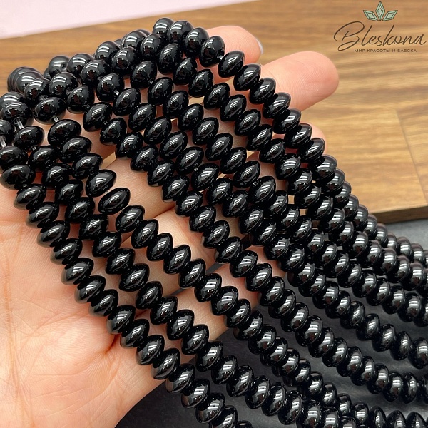 Агат черный рондель острый 8*5 мм 