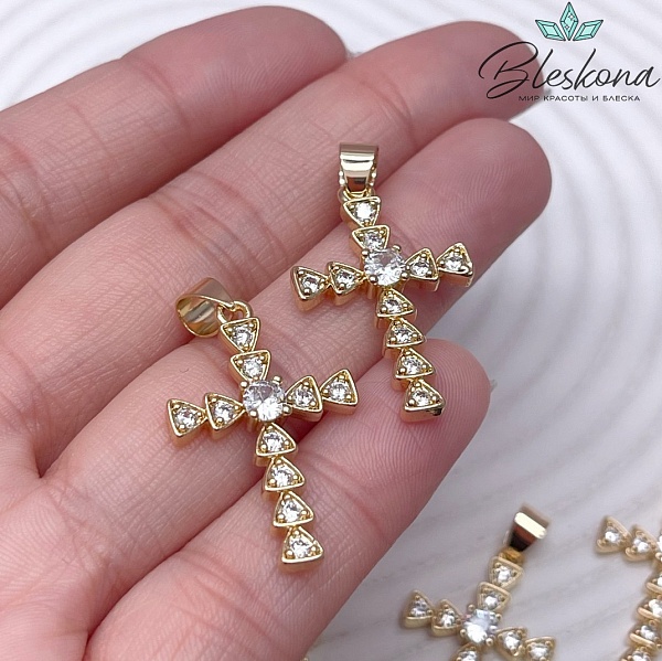 28*18 мм Цвет золото, Крест цирконы
