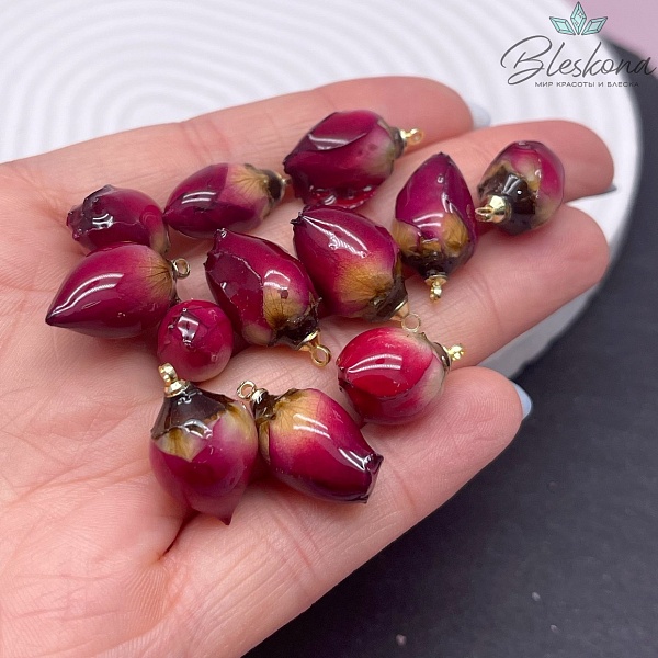 16-21 мм, Цвет золото, Подвеска роза в эпоксидной смоле №2