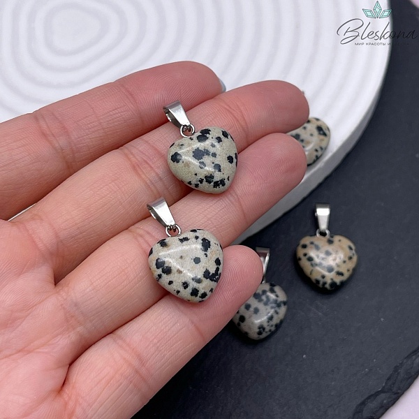16*16 мм Цвет серебро, Подвеска Сердце Яшма далматиновая