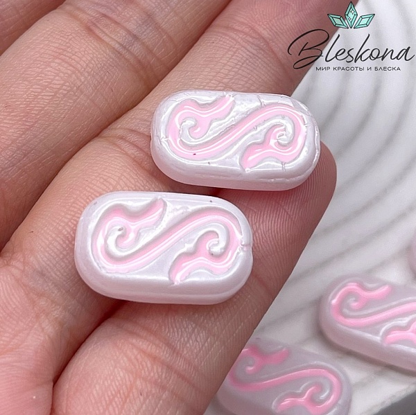 20*11,5 мм Бусина Этно округленный прямоугольник бело-розовый